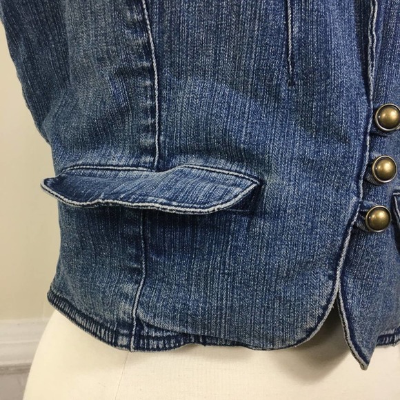 A.N.A. Denim Cropped Blazer Stretchy Jean Jacket Large - Picture 4 of 6